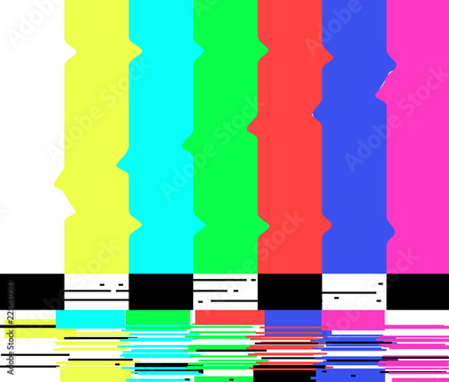 No signal poster TV retro television test pattern screen glitch background color bars vector illustration.