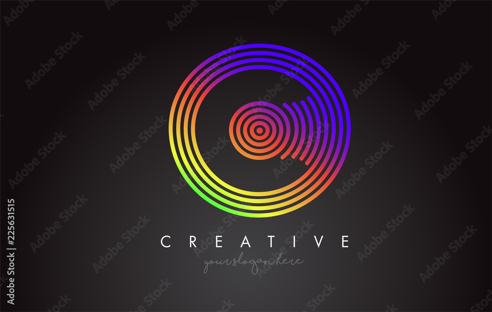 Plakat C Letter Logo Design with Colorful Rainbow Circular Shapes. Vibrant Letter Logo.