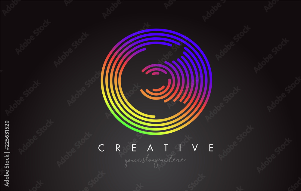 Plakat E Letter Logo Design with Colorful Rainbow Circular Shapes. Vibrant Letter Logo.