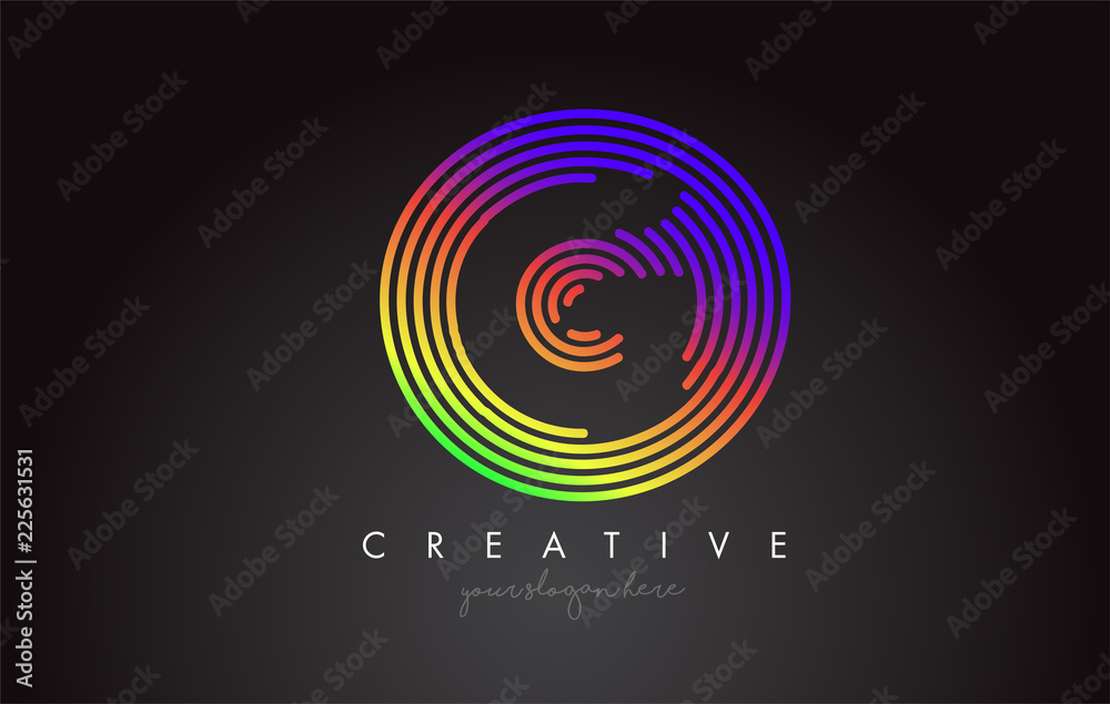 Plakat G Letter Logo Design with Colorful Rainbow Circular Shapes. Vibrant Letter Logo.
