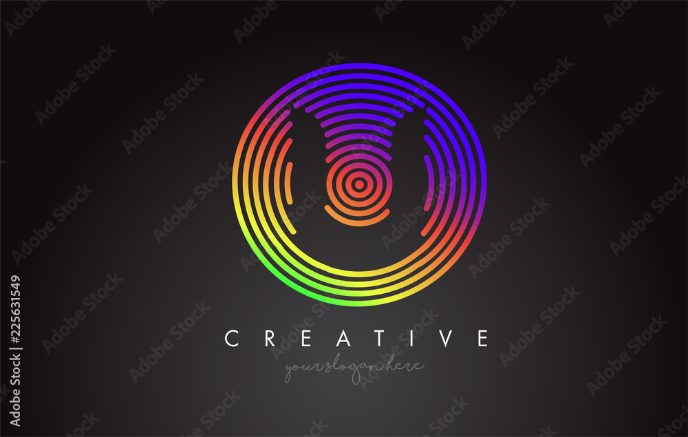 Plakat U Letter Logo Design with Colorful Rainbow Circular Shapes. Vibrant Letter Logo.