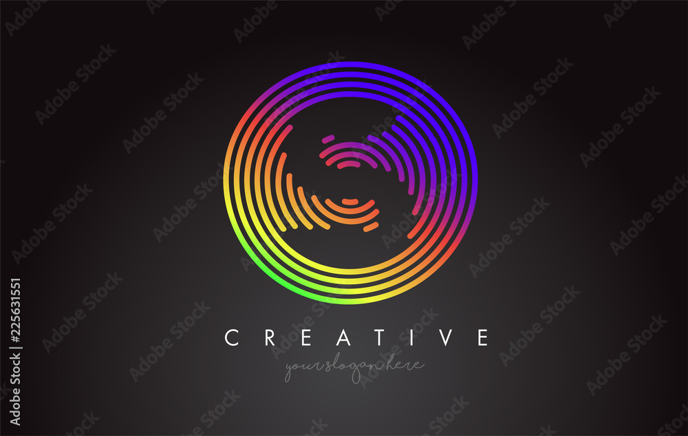 Plakat S Letter Logo Design with Colorful Rainbow Circular Shapes. Vibrant Letter Logo.