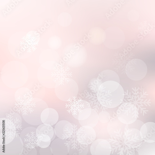 Vector Christmas background with snowflakes and shiny bokeh lights