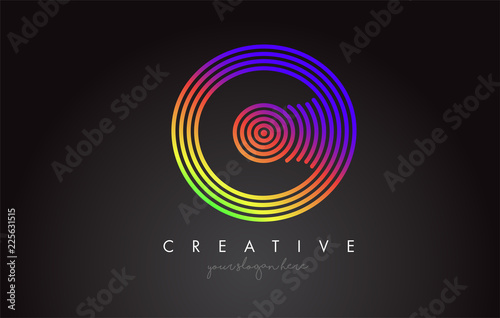 C Letter Logo Design with Colorful Rainbow Circular Shapes. Vibrant Letter Logo.