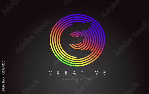 E Letter Logo Design with Colorful Rainbow Circular Shapes. Vibrant Letter Logo.
