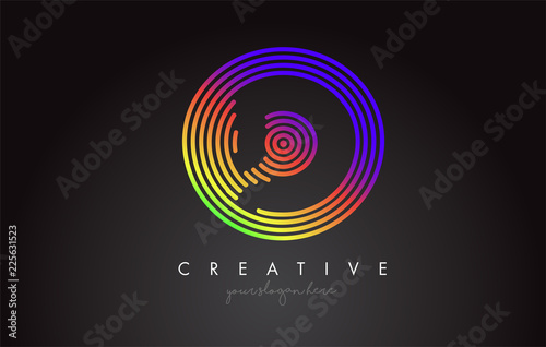 D Letter Logo Design with Colorful Rainbow Circular Shapes. Vibrant Letter Logo.