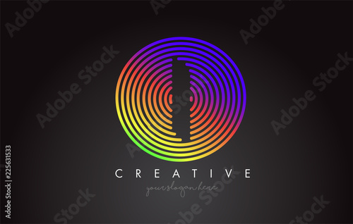 I Letter Logo Design with Colorful Rainbow Circular Shapes. Vibrant Letter Logo.