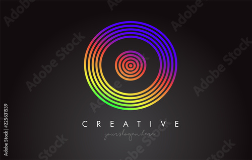 O Letter Logo Design with Colorful Rainbow Circular Shapes. Vibrant Letter Logo.