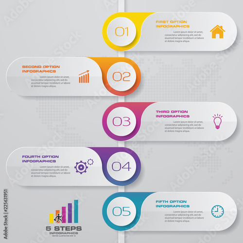 5 steps timeline infographic element. 5 steps infographic, vector banner can be used for workflow layout, diagram,presentation, education or any number option. EPS10.