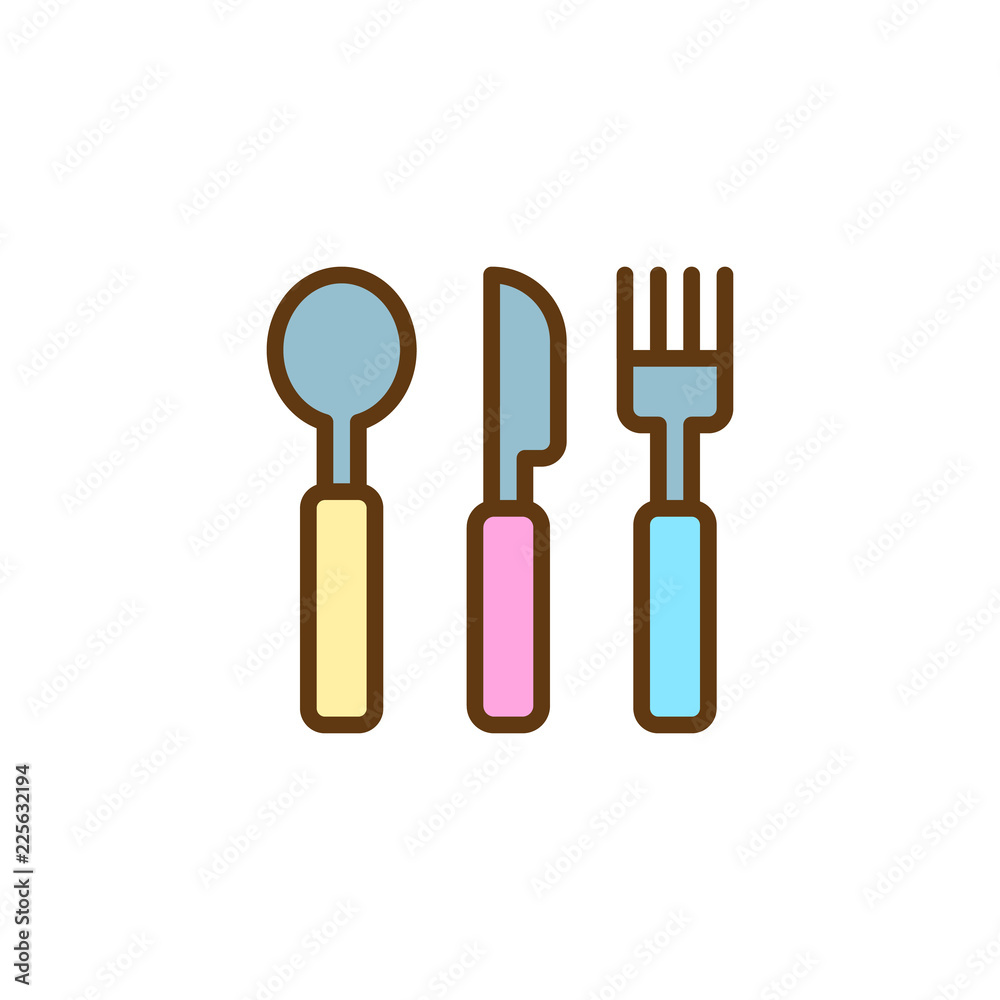 Baby cutlery filled outline icon, line vector sign, linear colorful pictogram isolated on white. Fork spoon and knife symbol, logo illustration. Pixel perfect vector graphics Baby cutlery filled outline icon, line vector sign, linear colorful pictogram isolated on white. Fork spoon and knife symbol, logo illustration. Pixel perfect vector graphics