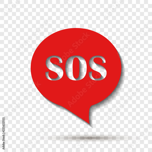 Sos pin marker on transparent background. Speech vector icon  boubble SoS.