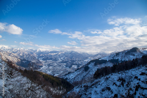 City of snow, landmark of ski resorts in Gala Yuzawa, Japan. See city view with white and shadow in December, Top view