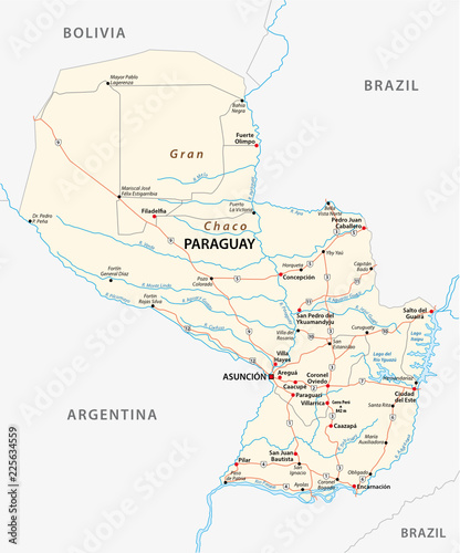 detailed republic of paraguay road vector map