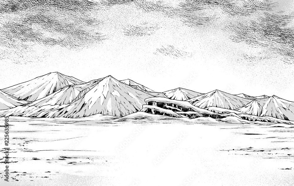 漫画風ペン画イラスト 雪山 Stock Illustration Adobe Stock