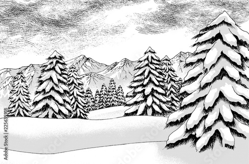 漫画風ペン画イラスト 雪山 Stock Illustration Adobe Stock 漫画風ペン画イラスト 雪山 Stock Illustration Adobe Stock