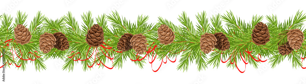 Fototapeta premium horizontal Christmas decoration with cones