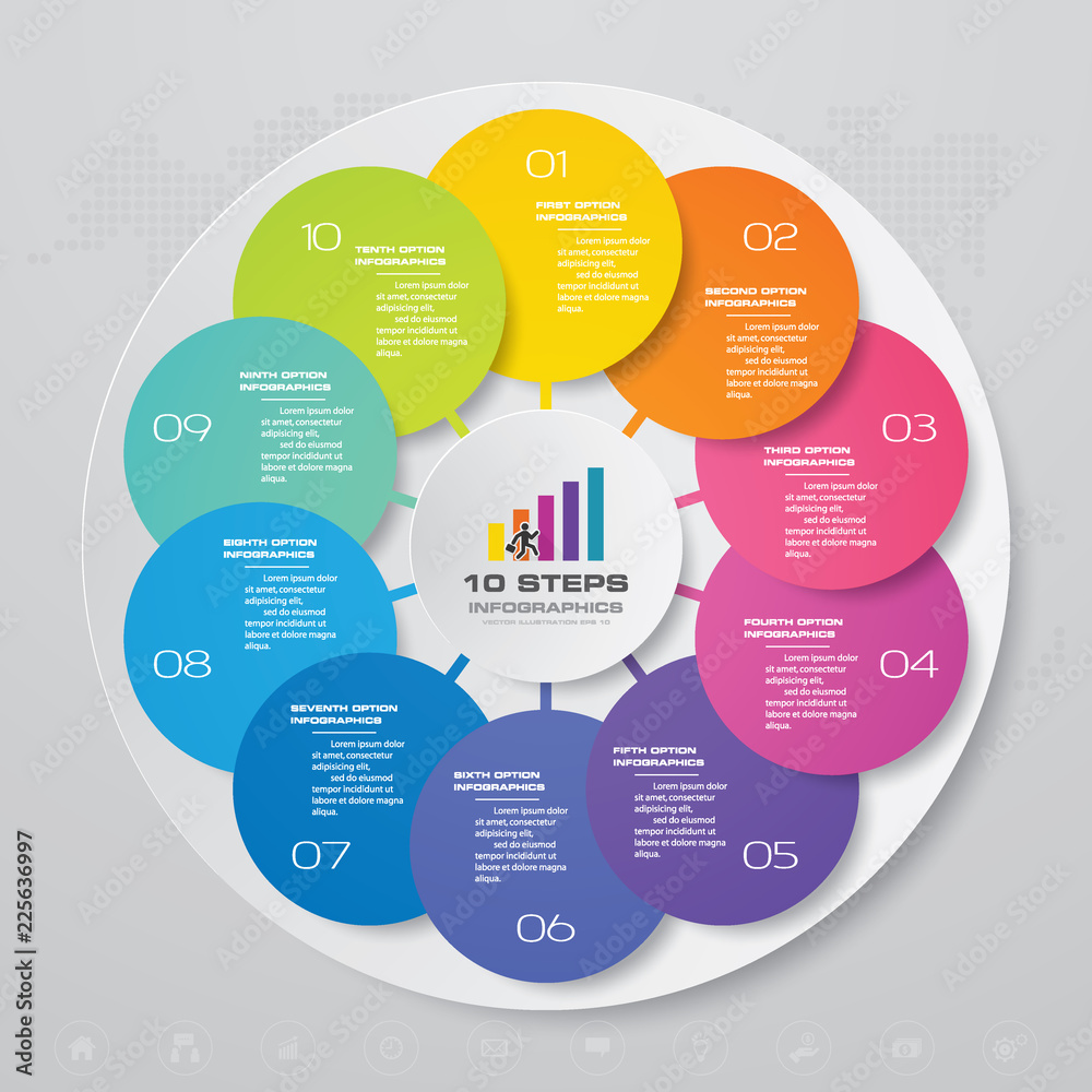 10 steps cycle chart infographics elements.EPS 10. 10 steps cycle chart infographics elements.EPS 10.