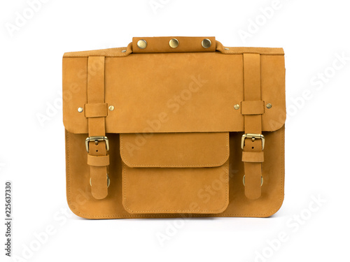 Men’s yellow bag leather isolated on white background.