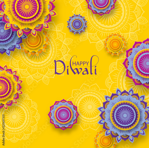Happy Diwali Hindu poster with traditional ornament.