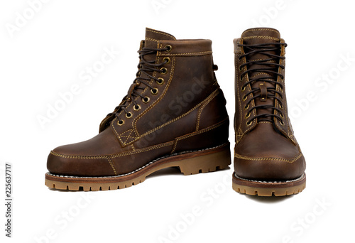 Men’s boot with isolated on a white background, closed up