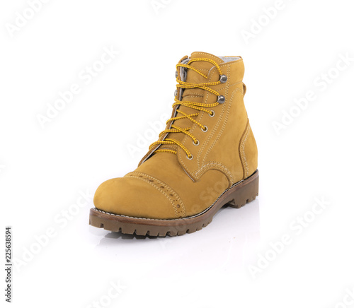 Men's yellow boot isolated on white background.