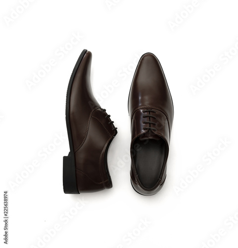 Men’s dress shoes isolated on white background. top view