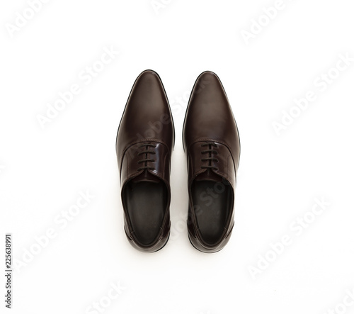 Men’s dress shoes isolated on white background. top view