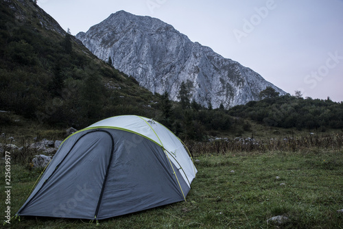 Sleeping in a trekking tent, early morning