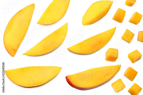 mango slice isolated on white background. healthy food. top view