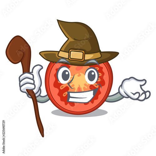Witch cartoon fresh tomato slices for cooking