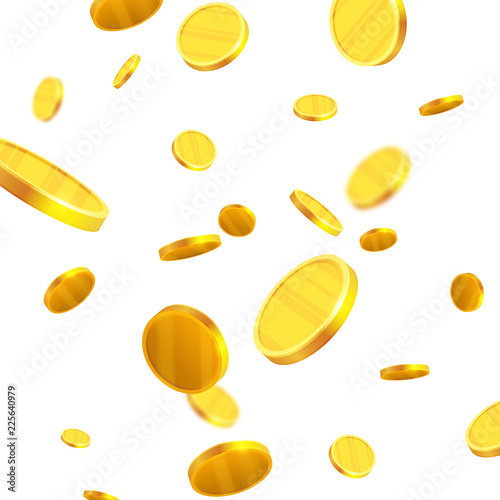 Gold coins falling, realistic illustration, graphic concept for your design