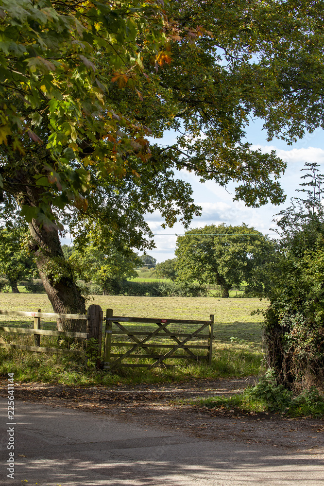Countryside view over gate in Cheshire England UK