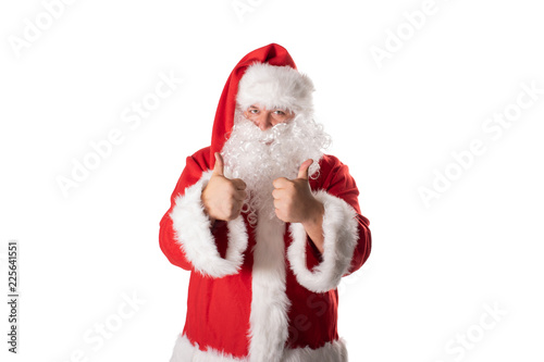 Funny fat man in Santa costume. Christmas and New Year