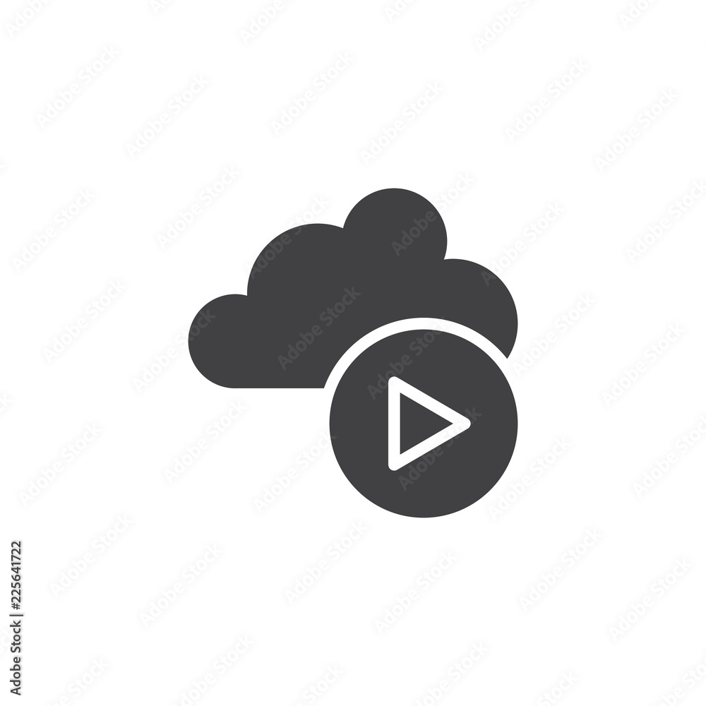Cloud Media vector icon. filled flat sign for mobile concept and web design. Cloud with play button simple solid icon. Symbol, logo illustration. Pixel perfect vector graphics Cloud Media vector icon. filled flat sign for mobile concept and web design. Cloud with play button simple solid icon. Symbol, logo illustration. Pixel perfect vector graphics