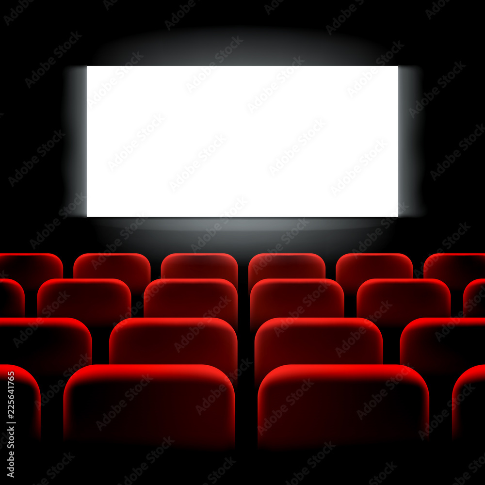 Naklejka premium Movie cinema premiere screen with red seats. Graphic concept for your design