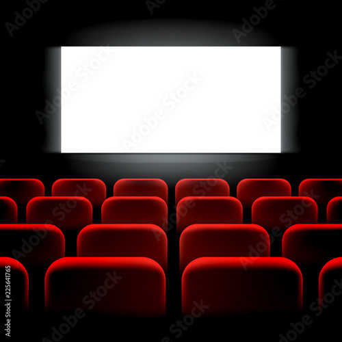 Movie cinema premiere screen with red seats. Graphic concept for your design