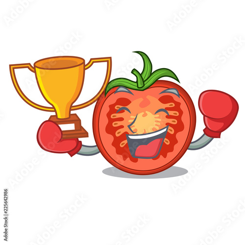 Boxing winner red tomato slices isolated on mascot