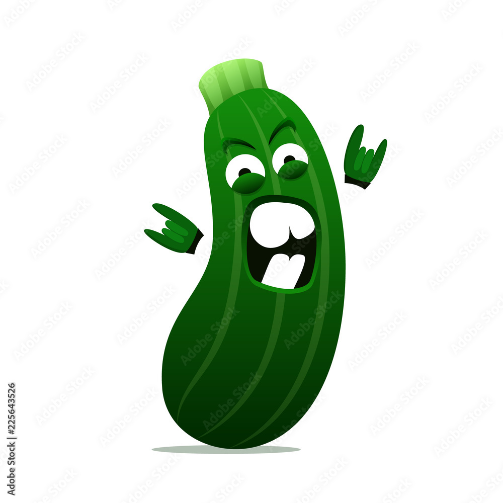 Angry rock n roll zucchini cartoon character. Vegetarian food. Funny  screaming fresh healthy marrow. For recipe, cook book, article Stock Vector  | Adobe Stock