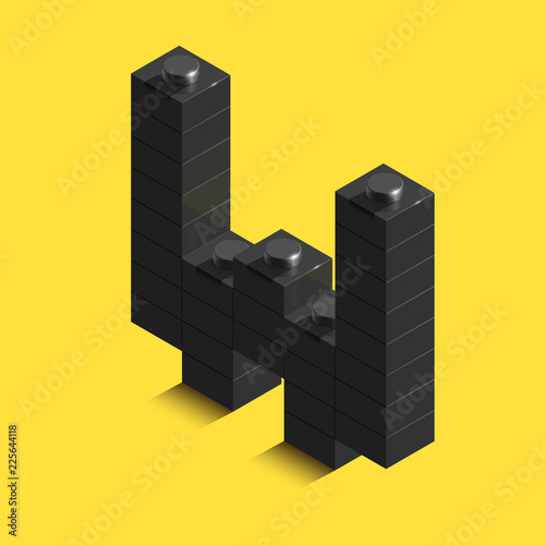 3d isometric letter W of the alphabet from constrector bricks. 3d isometric plastic letter from the blocks