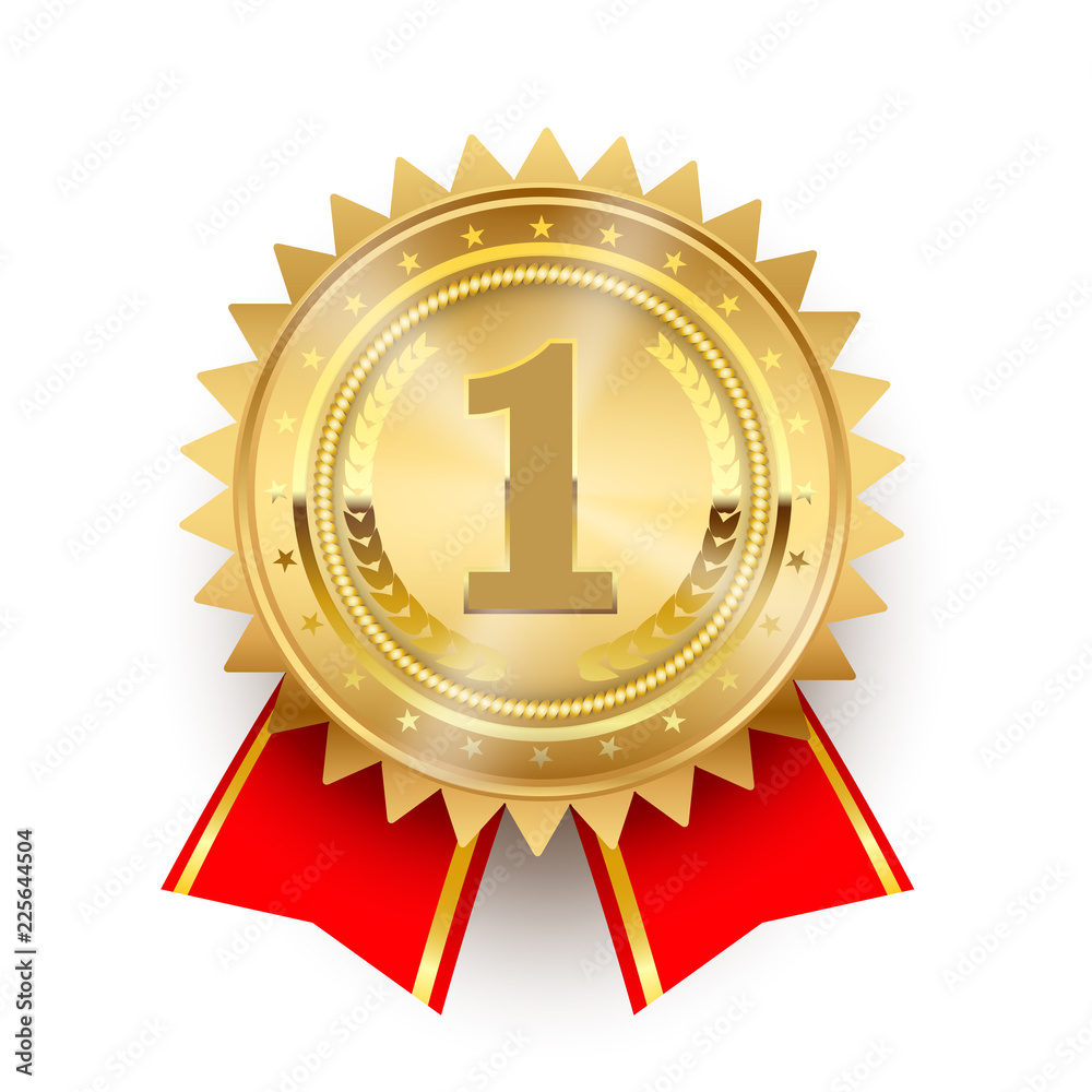 Gold Medal 1st Place Badge. Symbol of victory in sport, in business