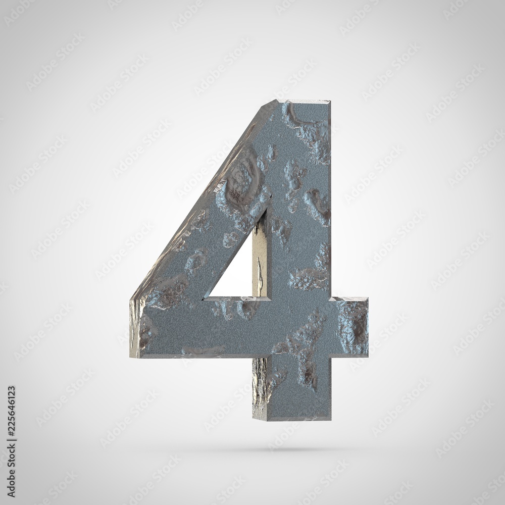 Obraz premium Cracked metal number 4 isolated on white background