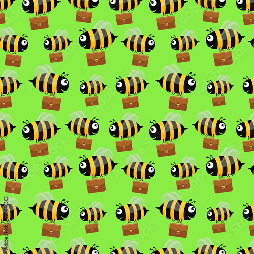 Bees with briefcases. Seamless pattern. Vector