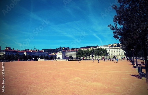 Square in Lyon France called Place Bellecour with vintage effect