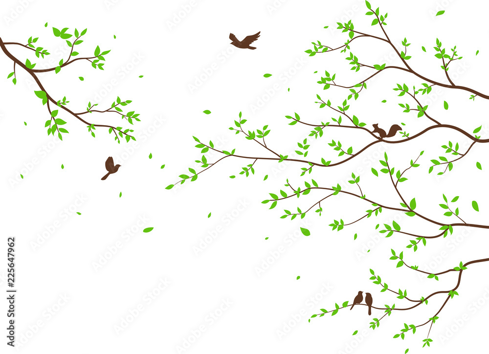 beautiful tree branch with birds silhouette background for wallpaper sticker