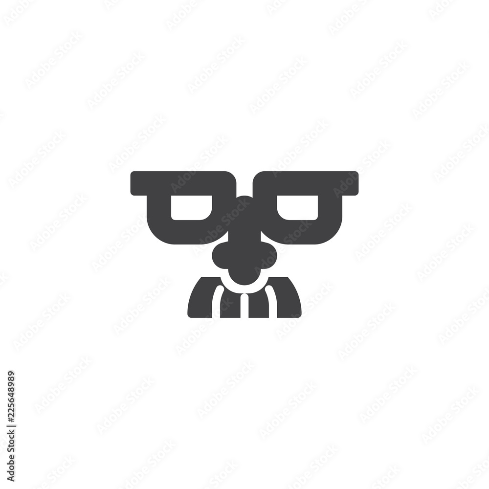 Glasses with mustache vector icon. filled flat sign for mobile concept and web design. Party Mask simple solid icon. Symbol, logo illustration. Pixel perfect vector graphics
