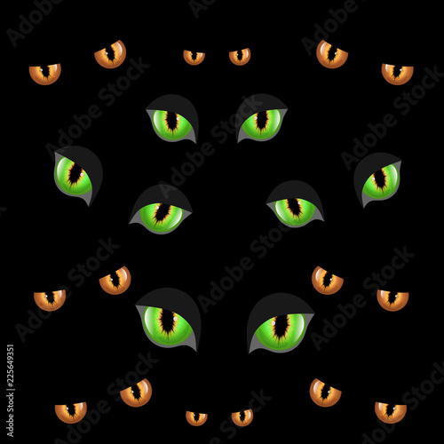 Spooky eyes.  Vector illustration of animal eyes isolated on black background. Scary eyce for halloween composition