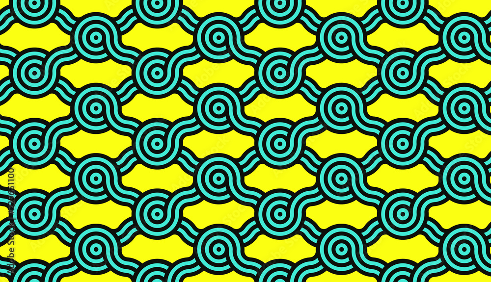 Fototapeta premium asian lattice grid seamless pattern in pop yellow blue