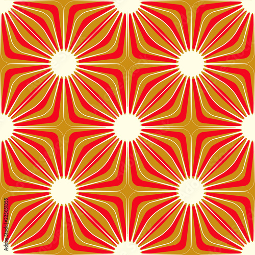 asian style geometric floral seamless pattern in gold red