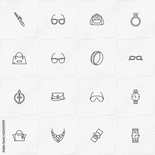 Woman line icon set with watch , lady bag and spectacles