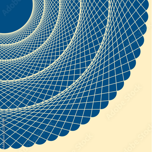 graphic corner ornament with arcs web in ivory and blue